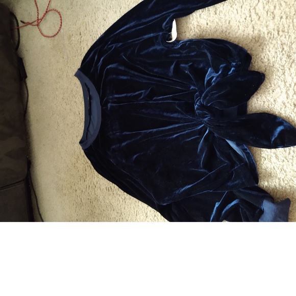 RDI BLUE VELVET SHIRT WITH FRONT ROUCHING SIZE S - Picture 2 of 6